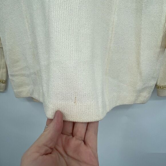 St John Collection Cream Santana Knitted Tweed Suit Set Blazer Skirt Size Small - Picture 10 of 15